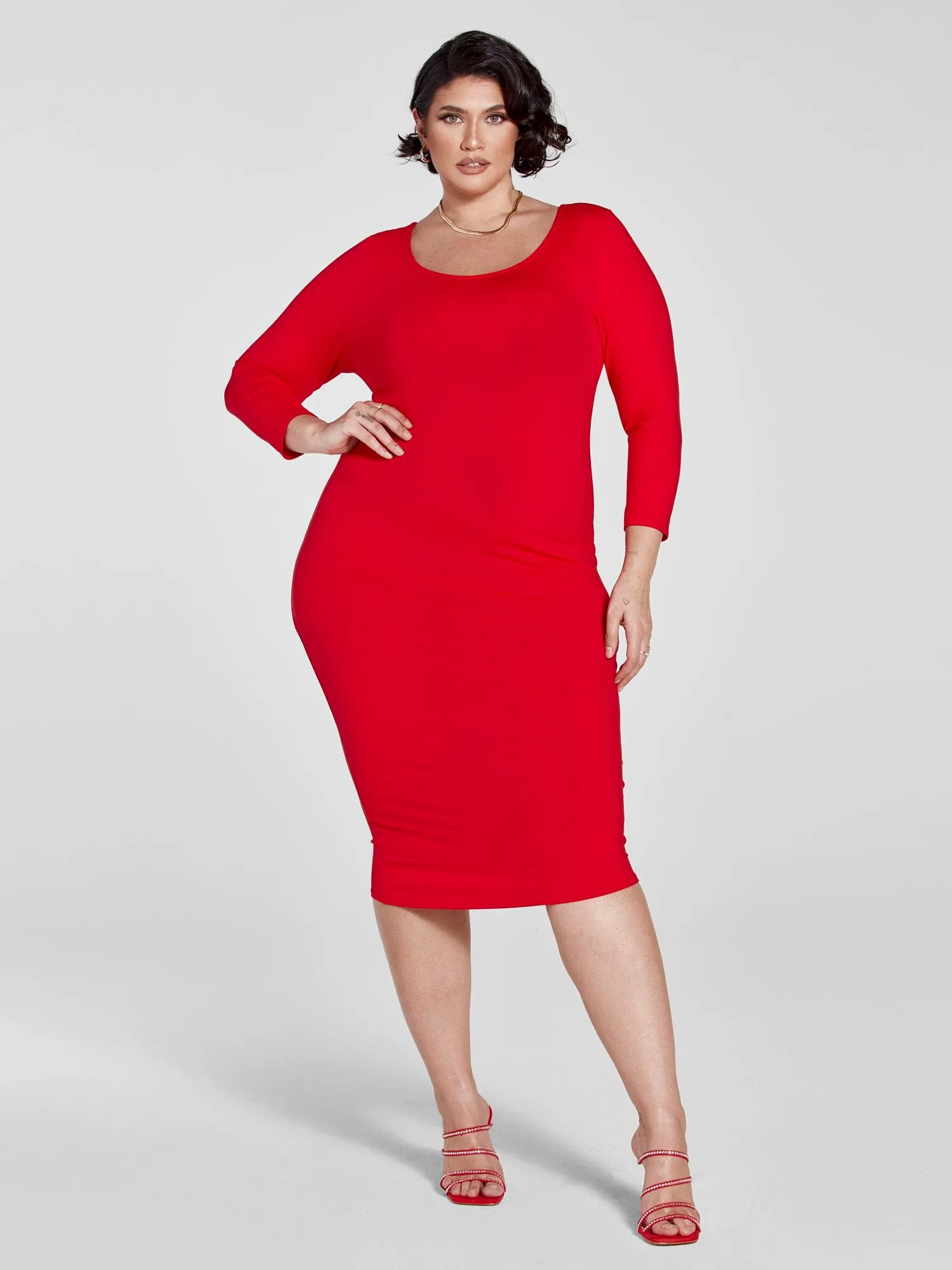 FTF Signature Everyday Three-Quarter Sleeve Midi Dress