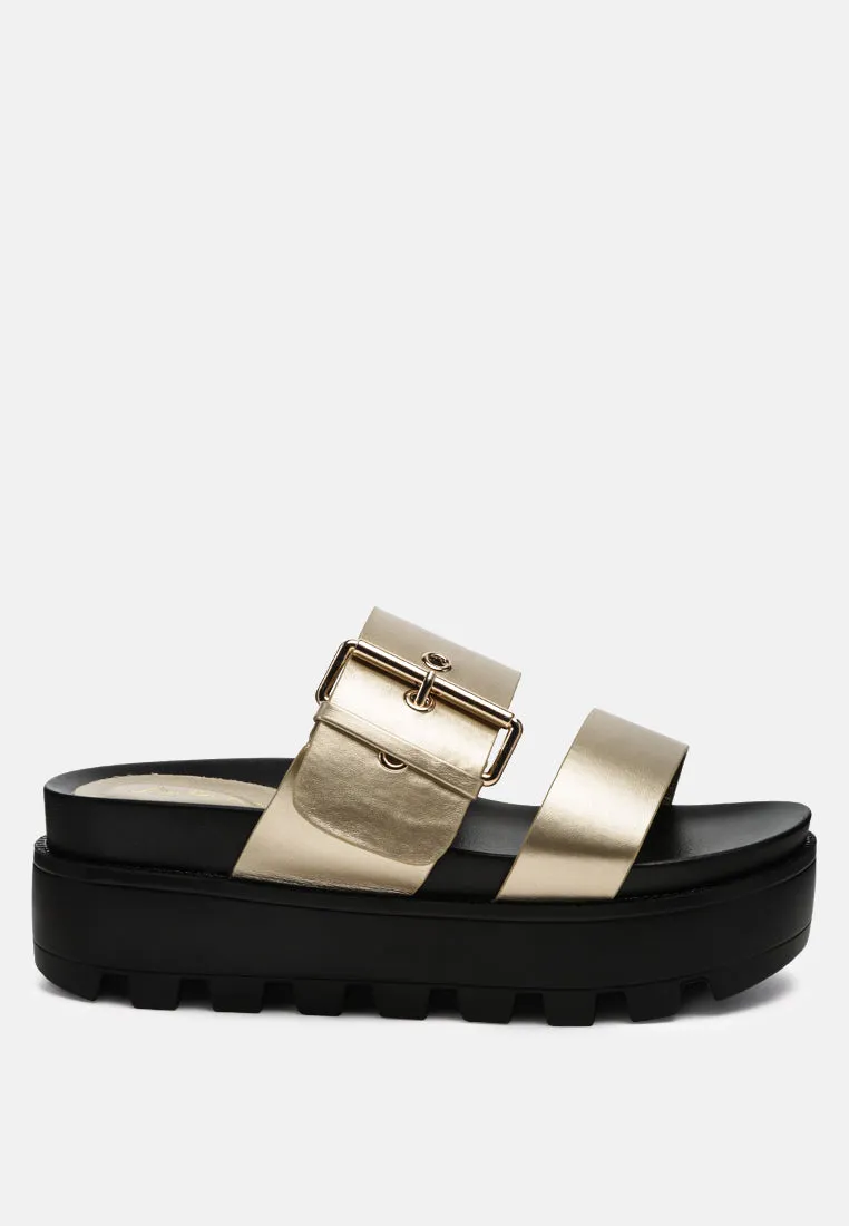 Gound Platform Lug Sole Metal Buckle Sandals