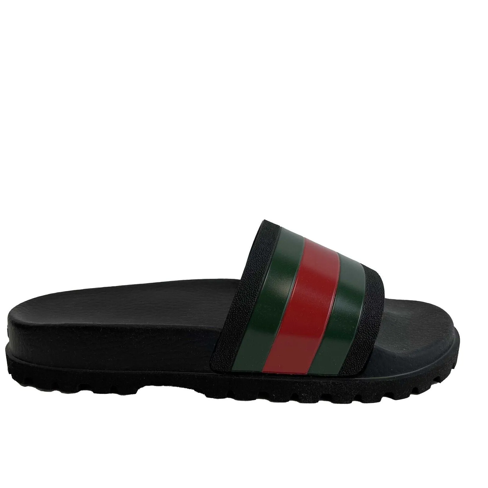 Gucci - Men's Web Rubber Slide / Sandal - Black, Red, Green - Size 9 BRAND NEW