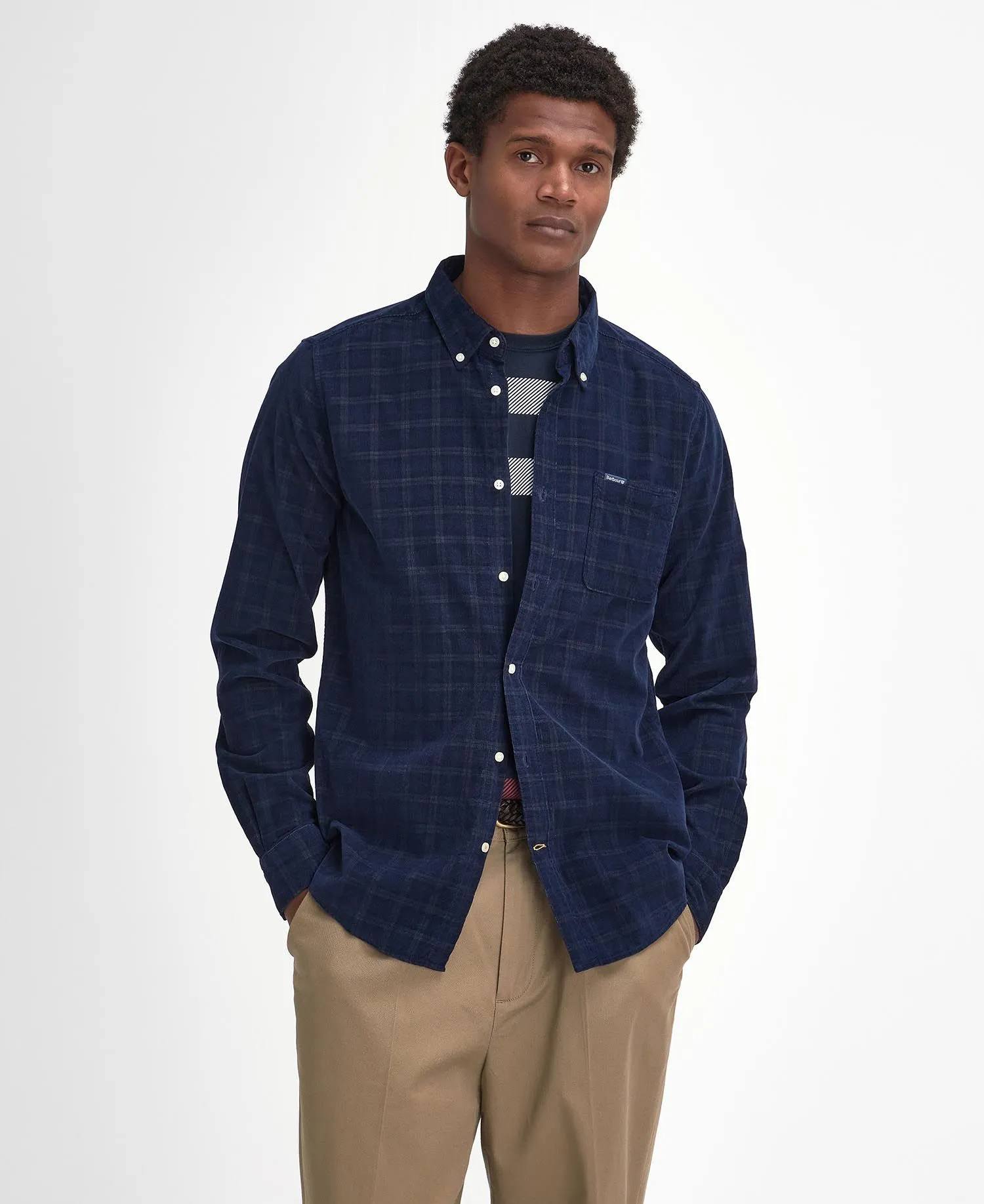 Harthill Checked Cord Shirt in Navy