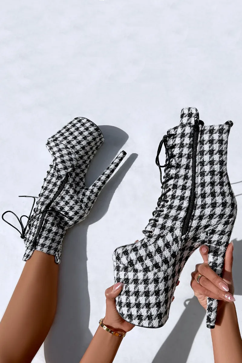 Hella Heels 8inch Boots - Houndstooth