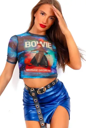 Im With The Band - Blue Multi David Bowie Mesh Crop T-Shirt