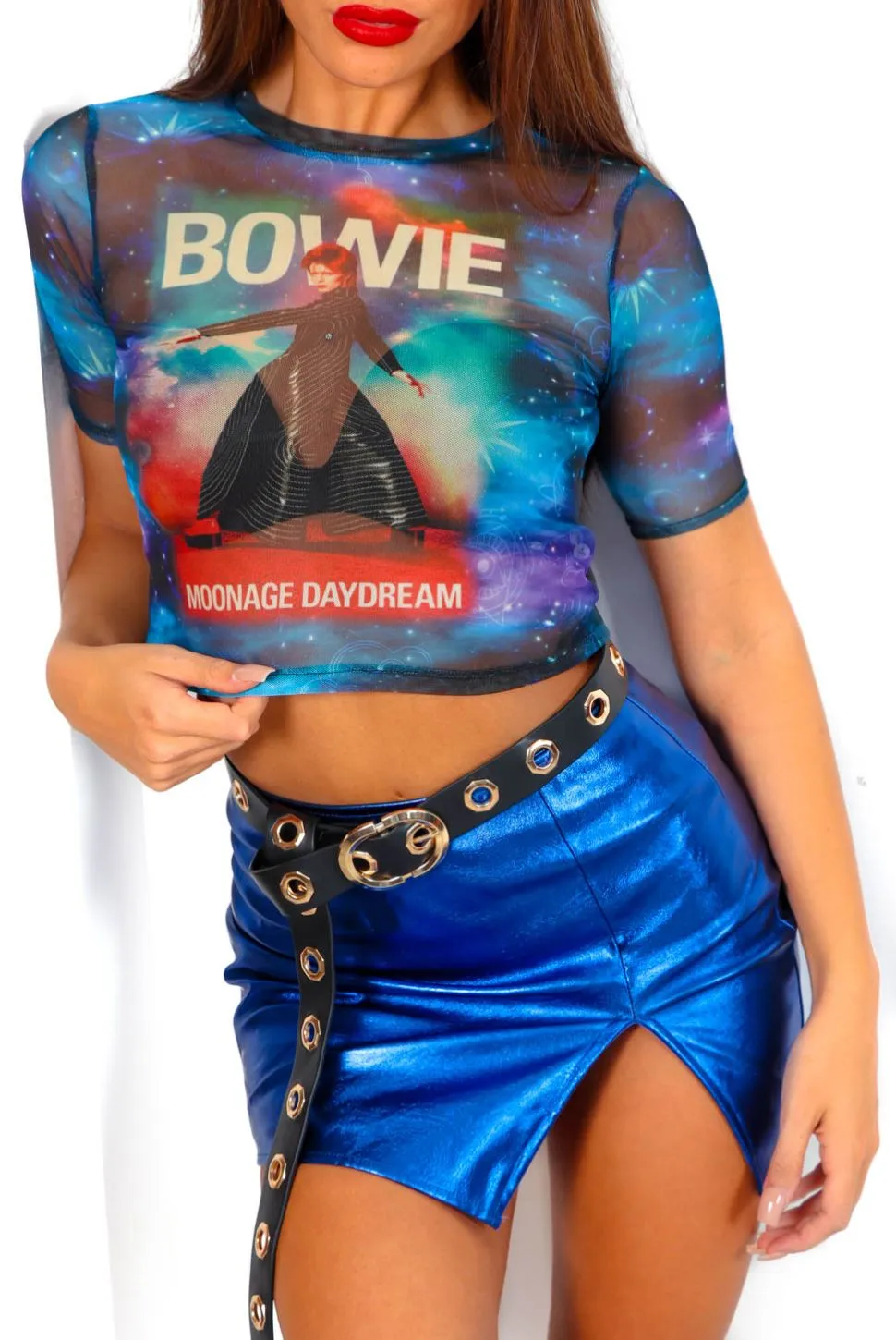 Im With The Band - Blue Multi David Bowie Mesh Crop T-Shirt