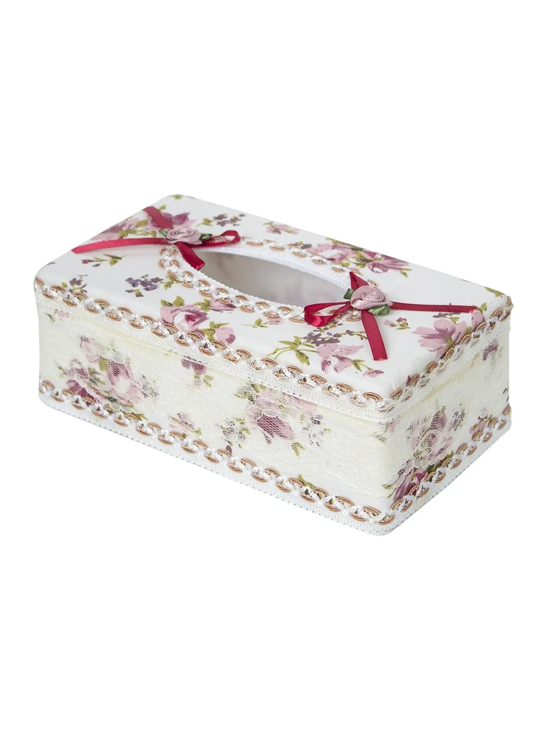 Ivory & Pink Tissue Box - 22.4 X 12.4 X 8.3Cm