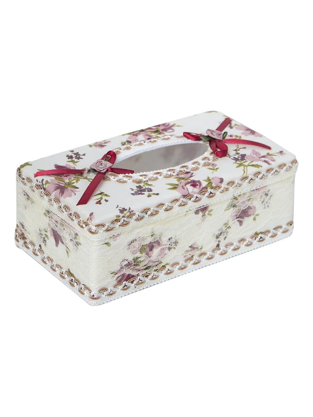 Ivory & Pink Tissue Box - 22.4 X 12.4 X 8.3Cm