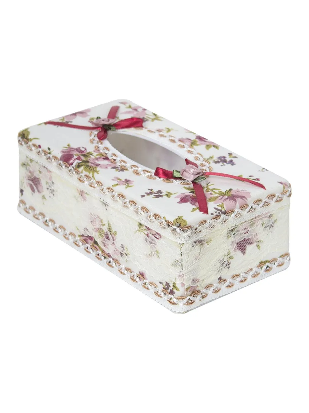 Ivory & Pink Tissue Box - 22.4 X 12.4 X 8.3Cm