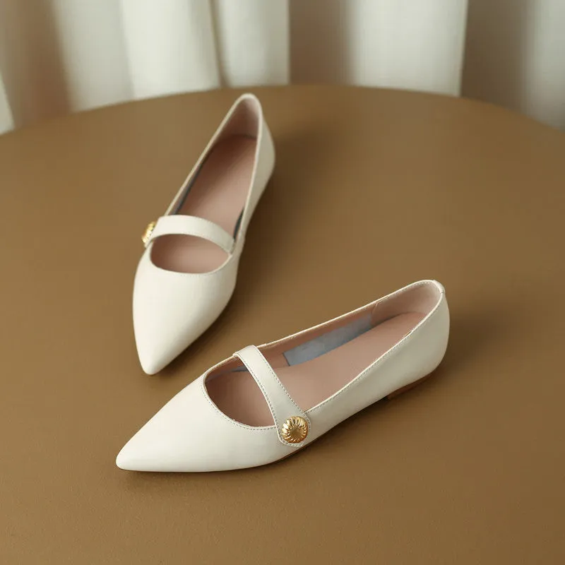 Jael Pointed Toe Beige Flats Womens