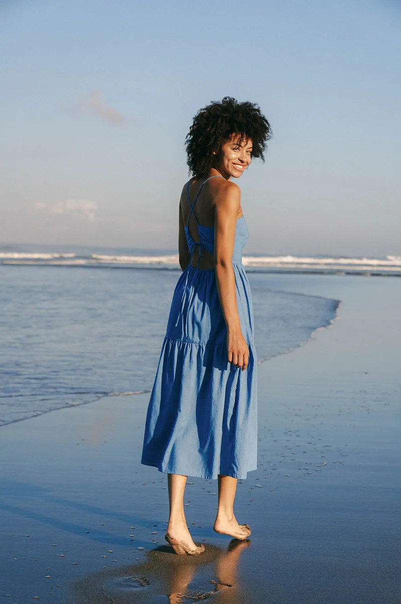 JOIE Midi Dress - cornflower blue linen cotton