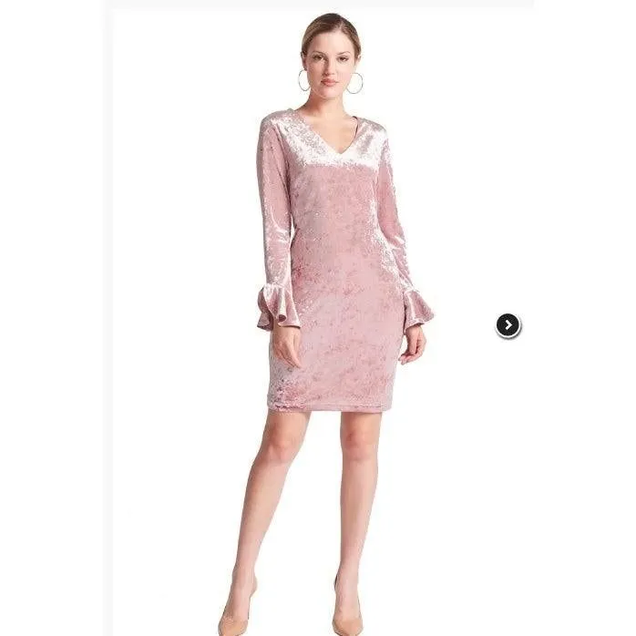 Kara Dress - Long sleeve crushed velvet v-neck dress