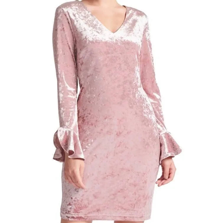 Kara Dress - Long sleeve crushed velvet v-neck dress