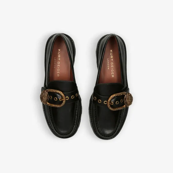 Kurt Geiger London Mayfair Leather Loafers with Crystals, Black