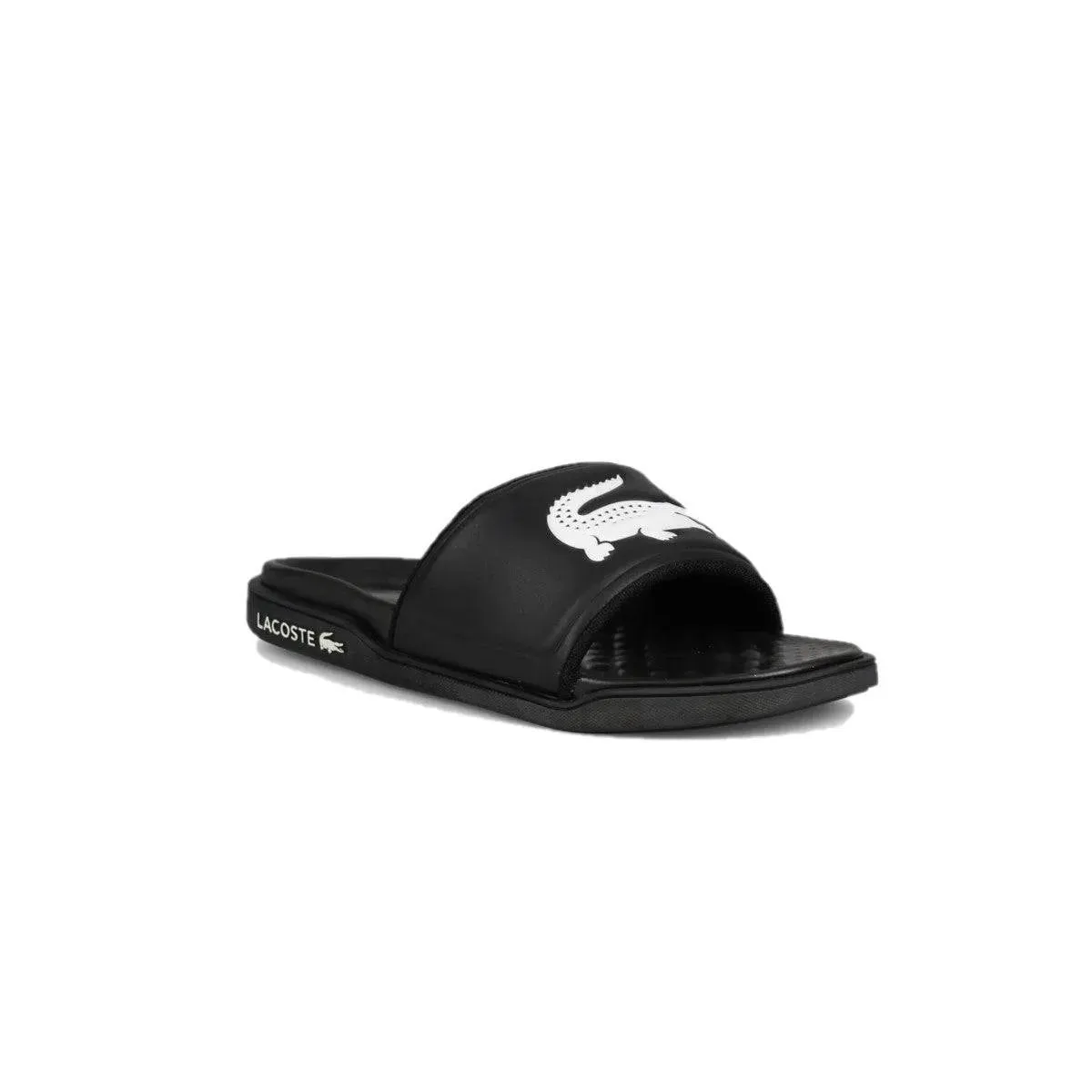 LACOSTE Croco Logo Strap Slides Black/White