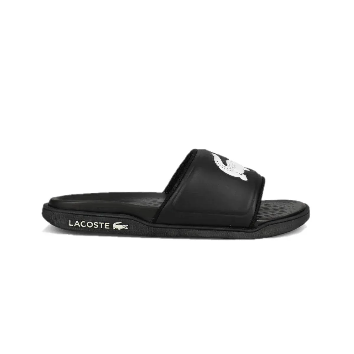 LACOSTE Croco Logo Strap Slides Black/White