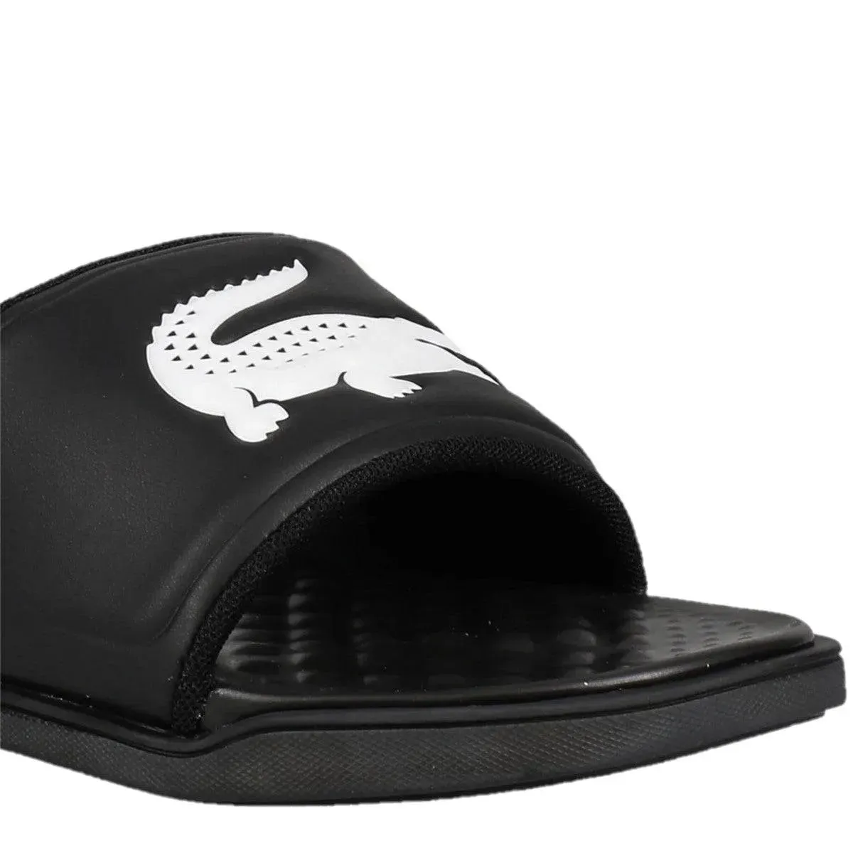 LACOSTE Croco Logo Strap Slides Black/White