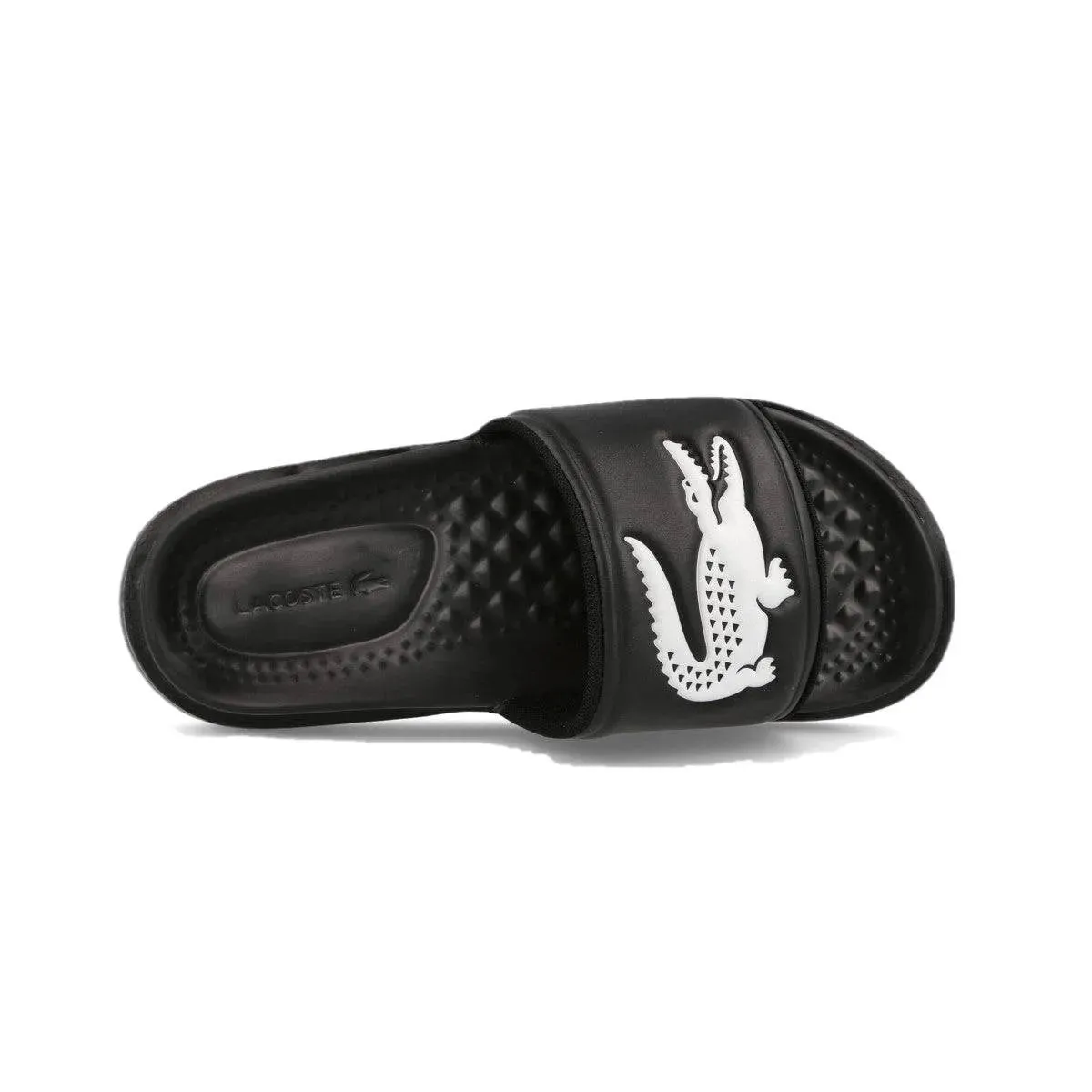 LACOSTE Croco Logo Strap Slides Black/White