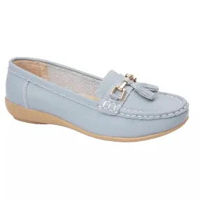 Ladies Leather Slip on Baby Blue Shoes Nautical Flat Jo & Joe