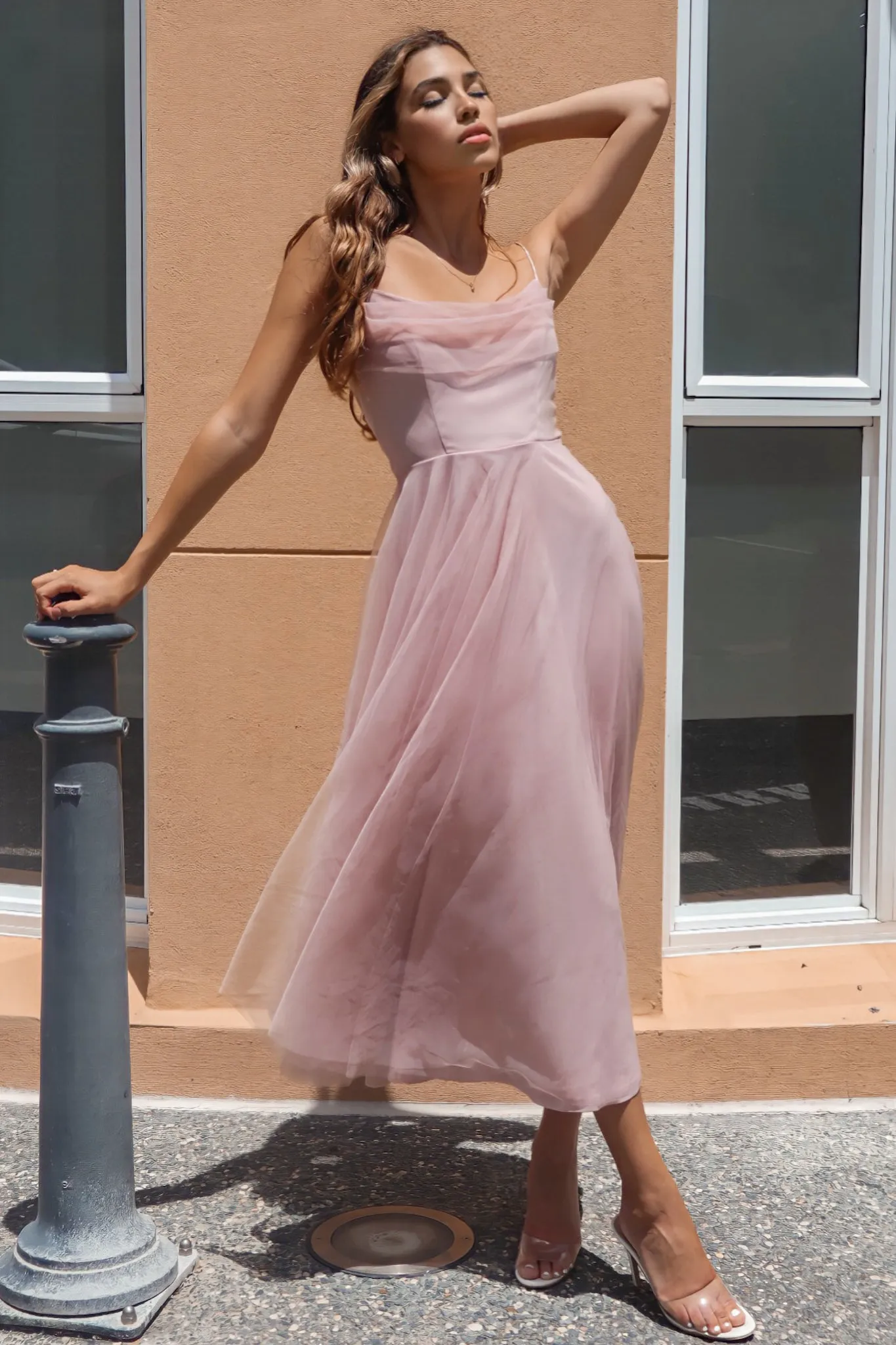 Latisha Tulle Midi Dress - Blush Pink