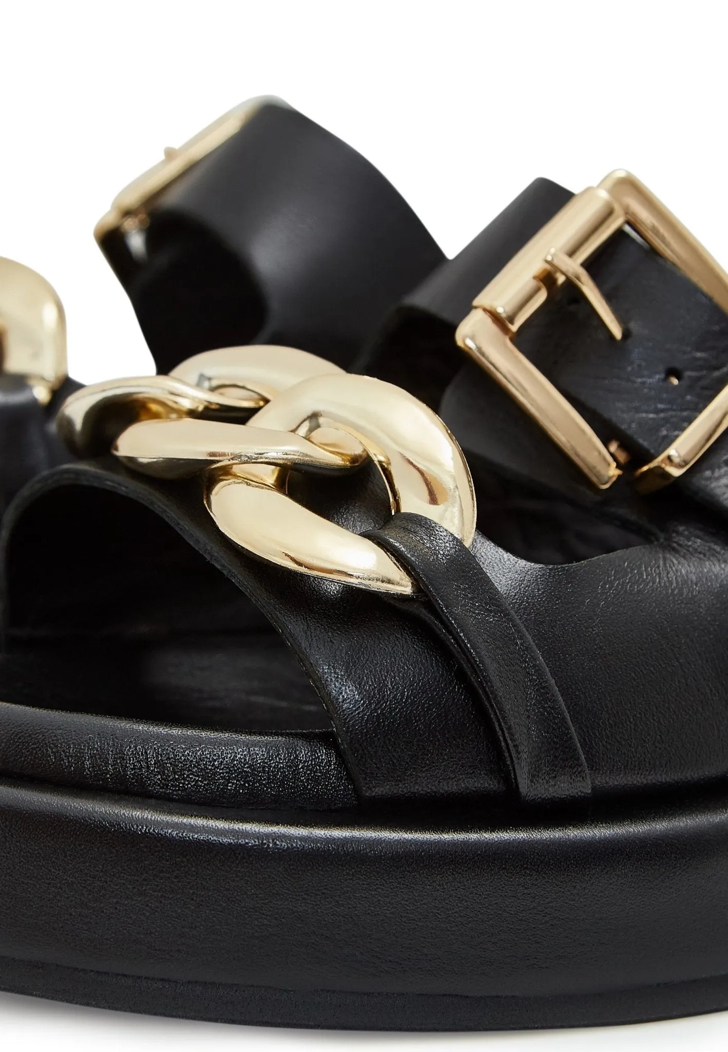 Leather Chain Sandals - Black