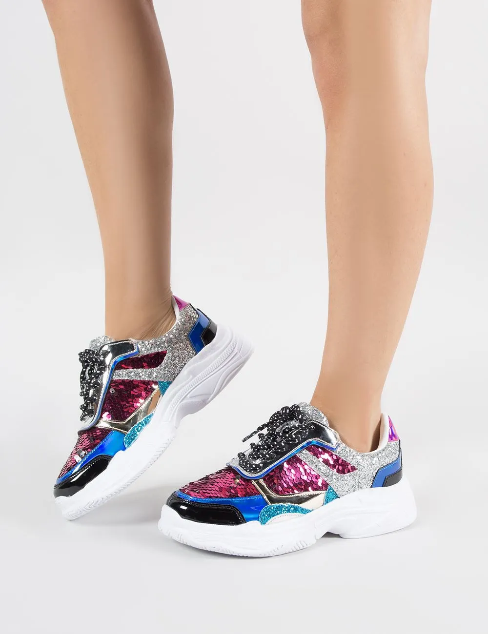 Leona Colourblock Sequin Chunky Trainers