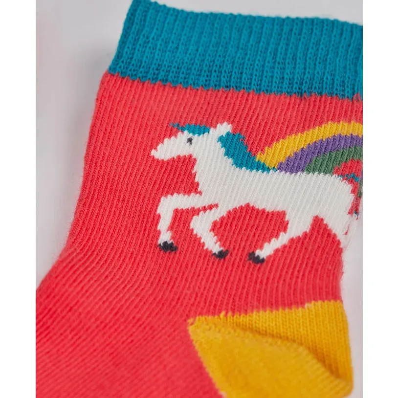 Little socks 3-pack- Pegasus rainbow flowers: Size 6-12M