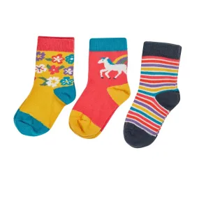 Little socks 3-pack- Pegasus rainbow flowers: Size 6-12M