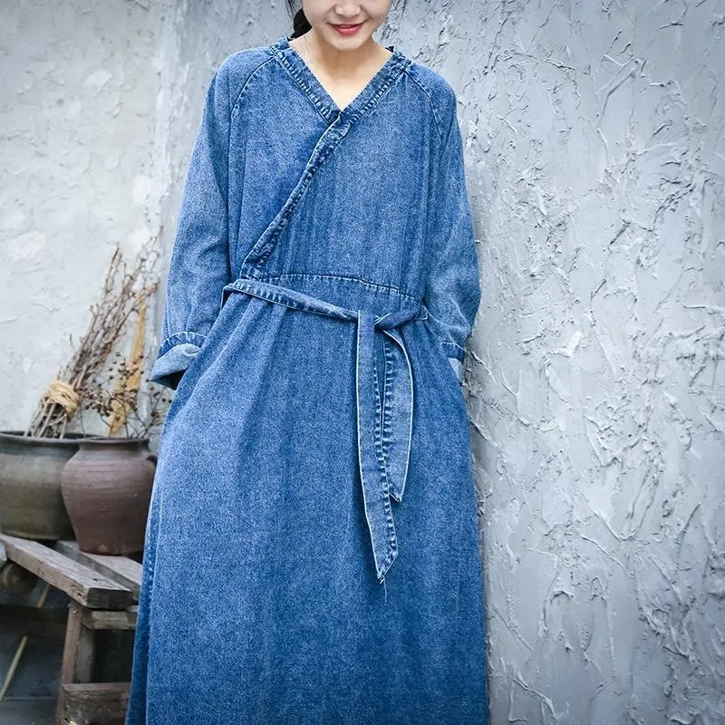 Loose A-line Vintage Denim Dress  | Zen