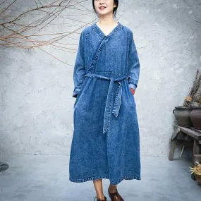 Loose A-line Vintage Denim Dress  | Zen