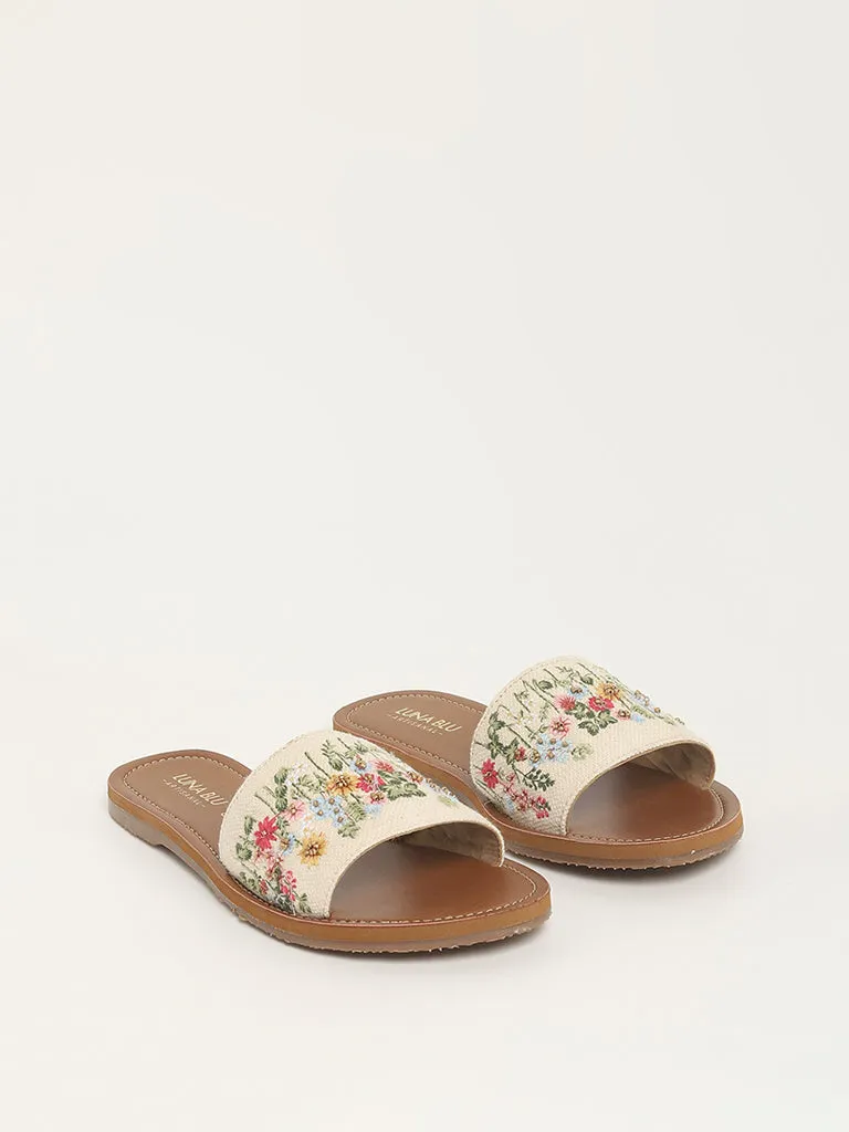 LUNA BLU Beige Floral Embroidered Sandals