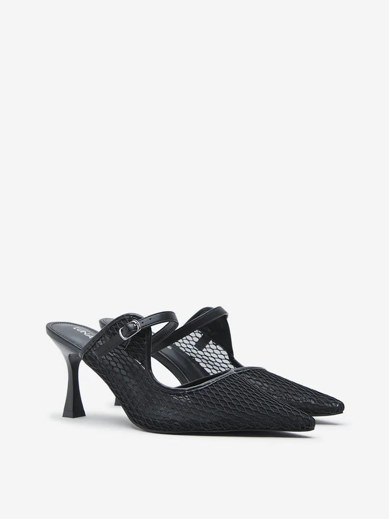 LUNA BLU Black Mesh-Detailed Heel Sandals