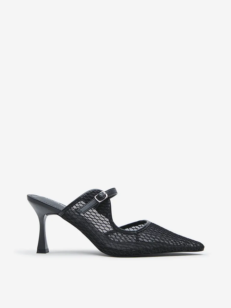 LUNA BLU Black Mesh-Detailed Heel Sandals