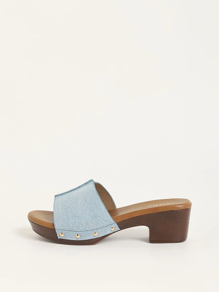 LUNA BLU Blue Slip-On Heel Sandals