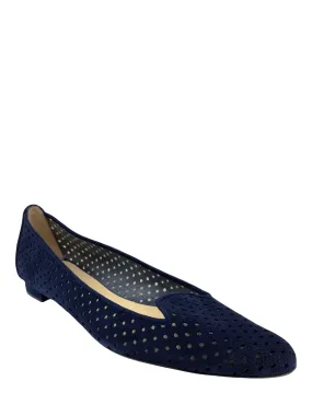 Manolo Blahnik Perforated Suede Skimmer Flat Size 8.5 NEW