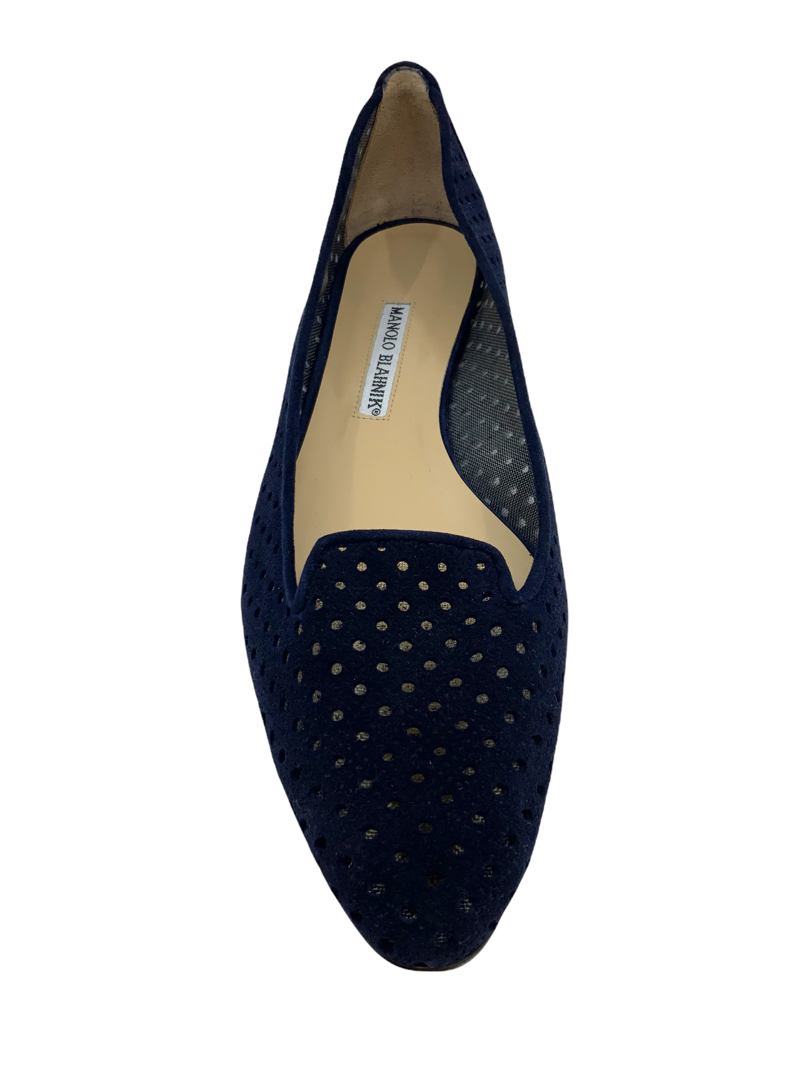 Manolo Blahnik Perforated Suede Skimmer Flat Size 8.5 NEW