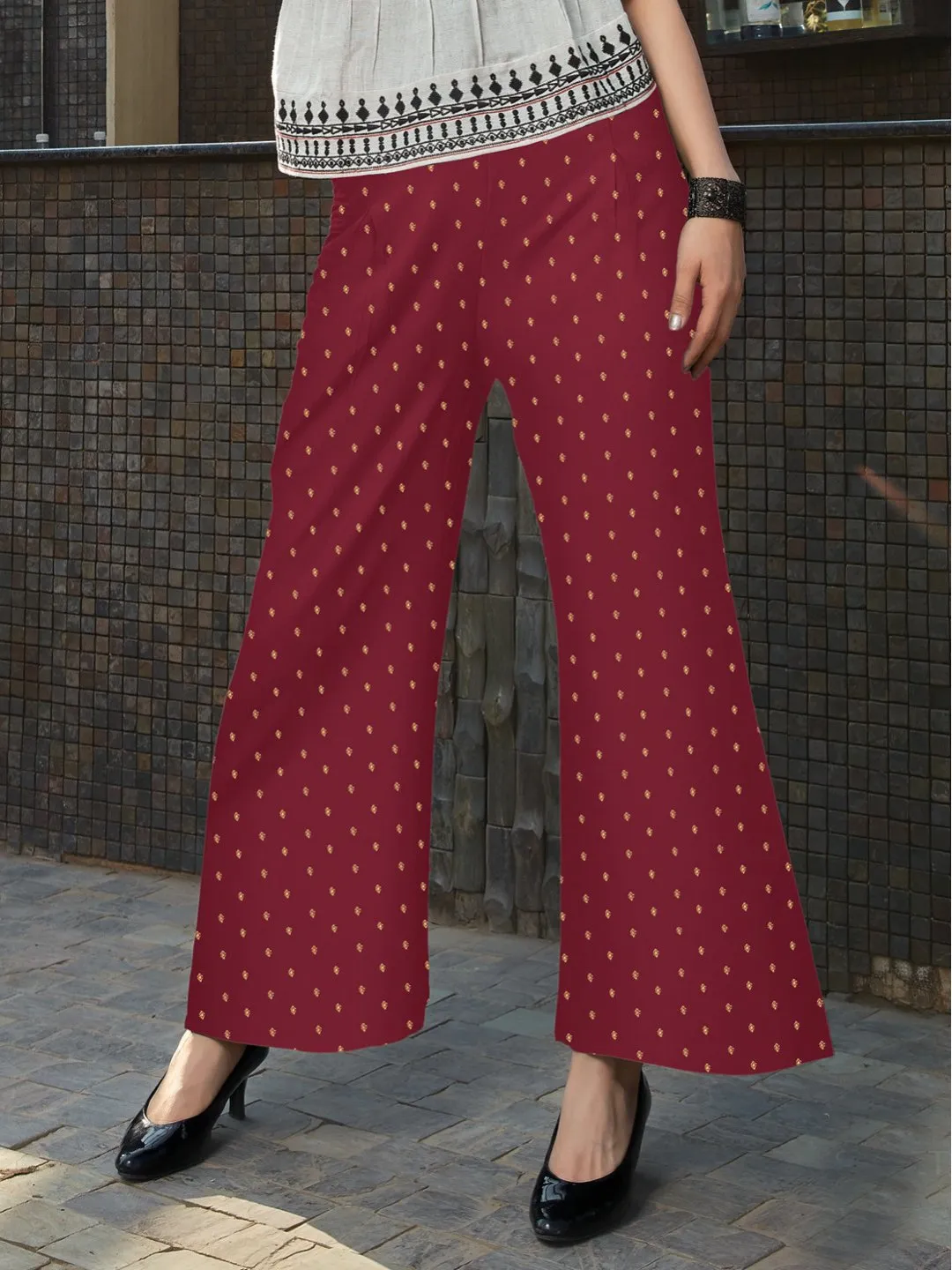 Maroon Rayon Jacquard Palazzo for Women