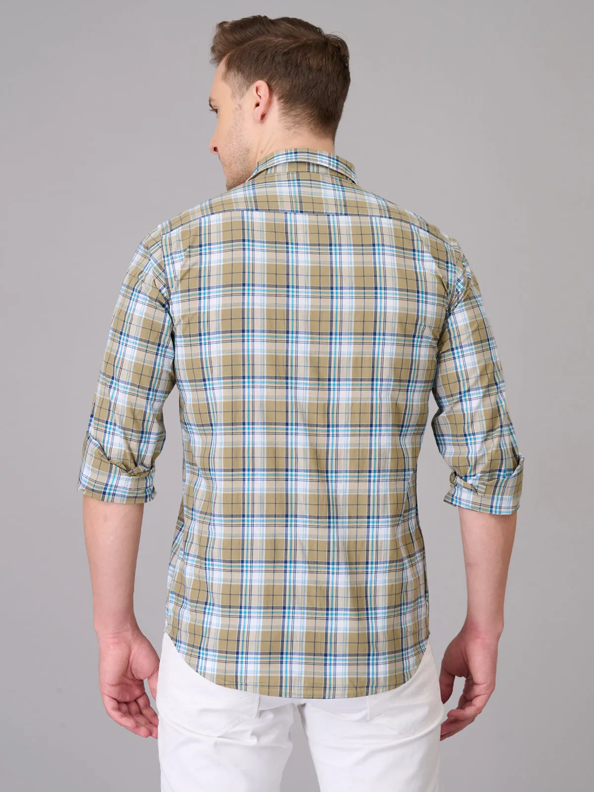 Men Light Khaki Quad Checks Cotton Shirt (GBHM23ED14)