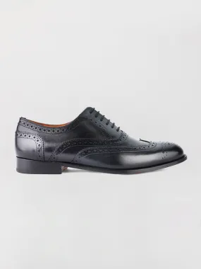 men's leather perforated wingtip oxford- black