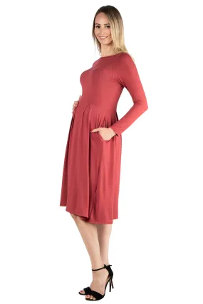 Midi Length Fit N Flare Pocket Maternity Dress