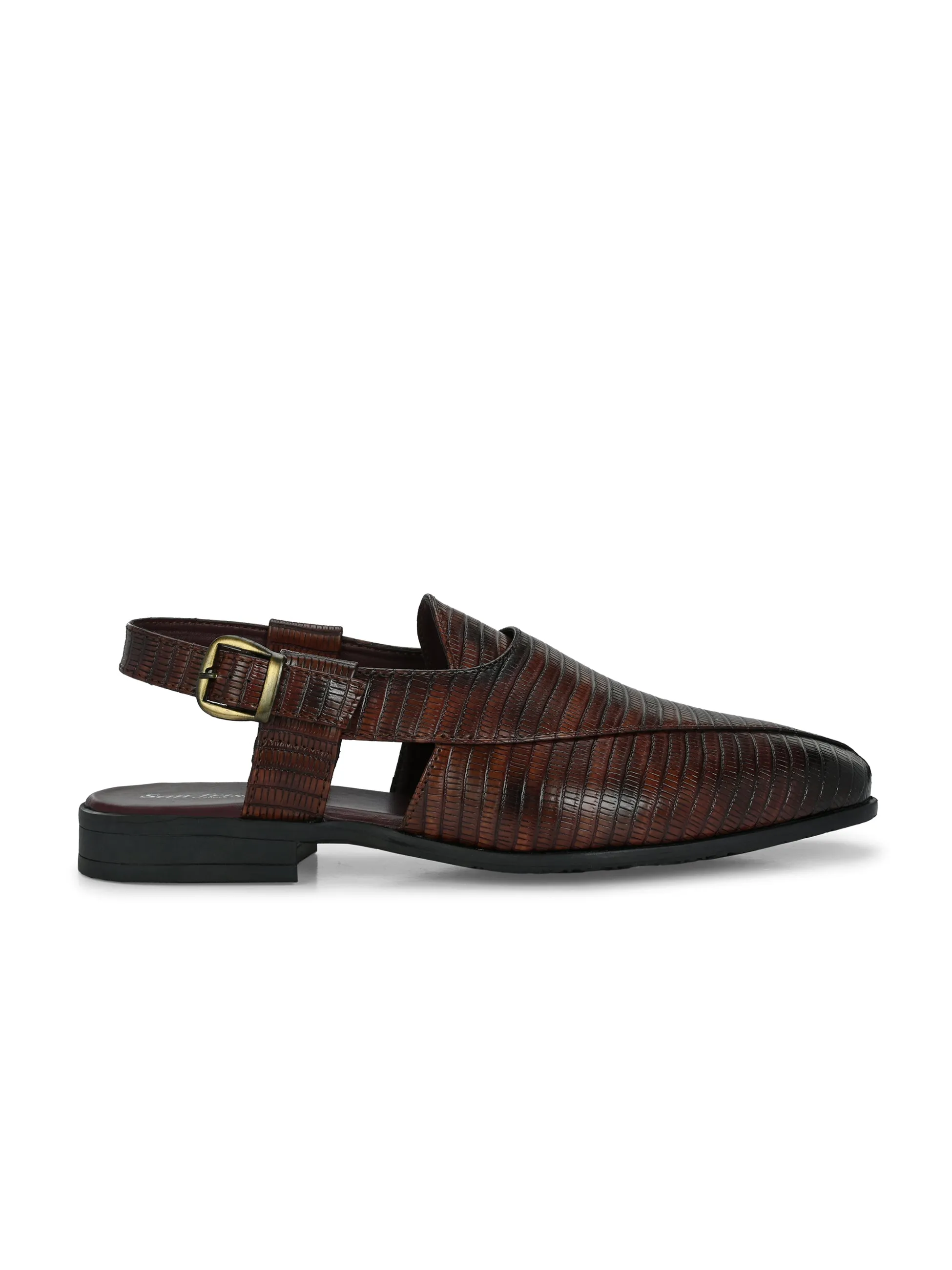 Musafir Brown Textured Sandals