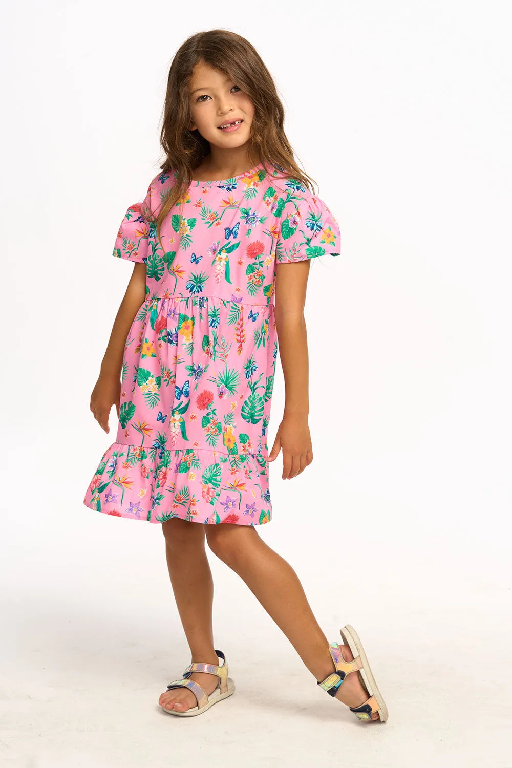 Niki Tropical Floral Short Sleeve Dress - Pink Lemonade