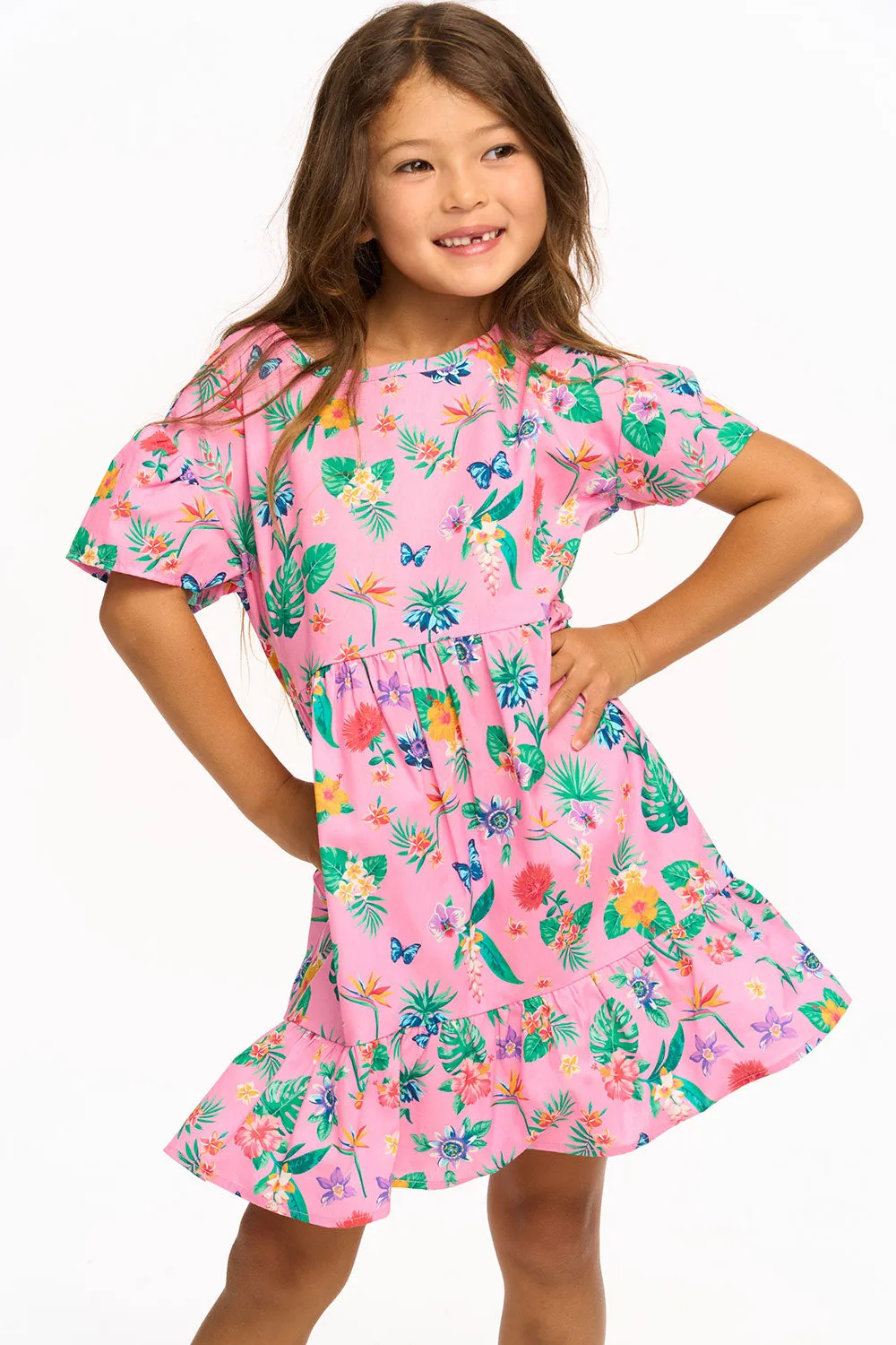 Niki Tropical Floral Short Sleeve Dress - Pink Lemonade