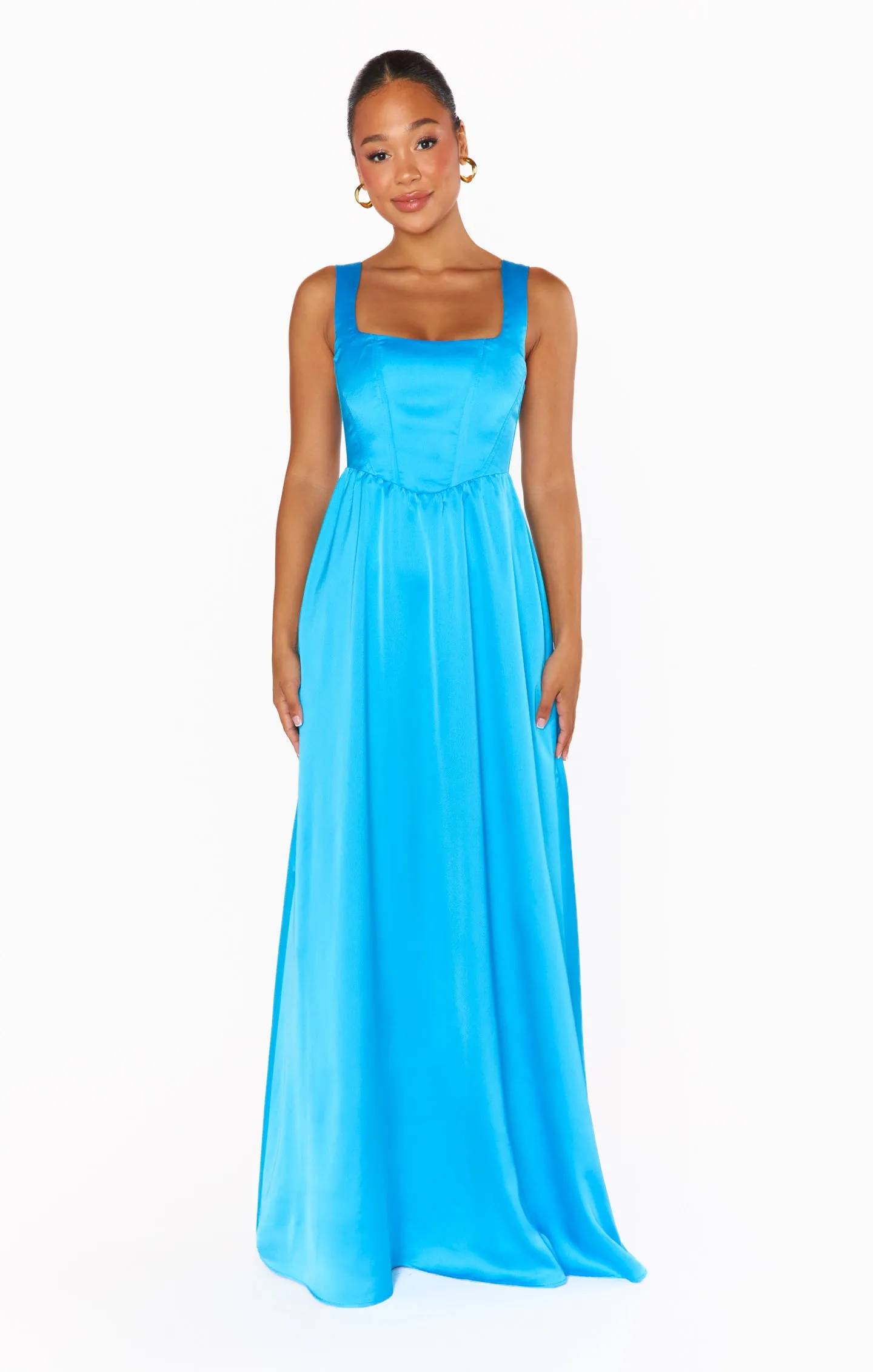 Nina Maxi Dress ~ Azure Blue Luxe Satin