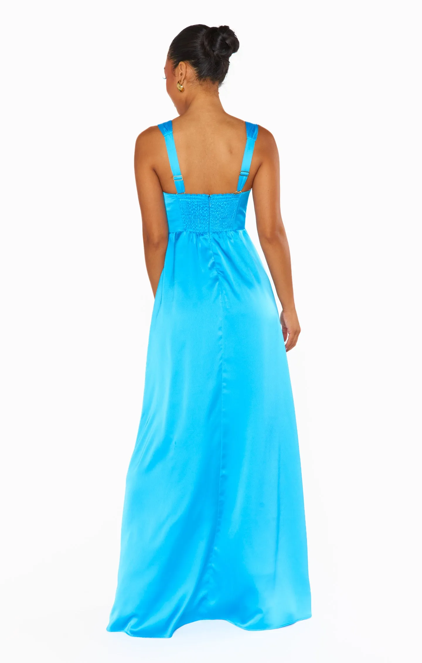 Nina Maxi Dress ~ Azure Blue Luxe Satin