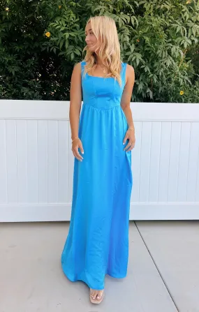 Nina Maxi Dress ~ Azure Blue Luxe Satin