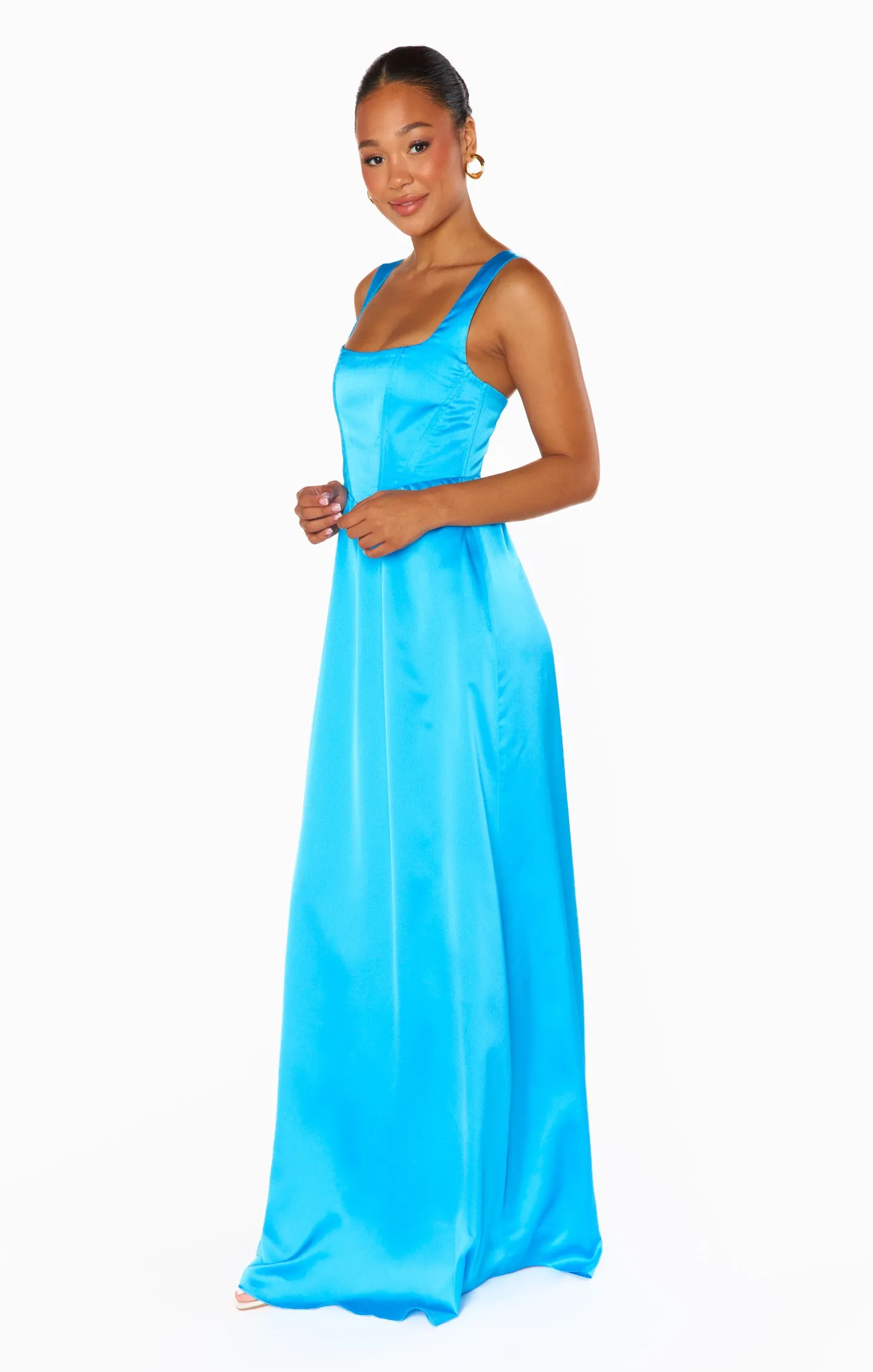 Nina Maxi Dress ~ Azure Blue Luxe Satin