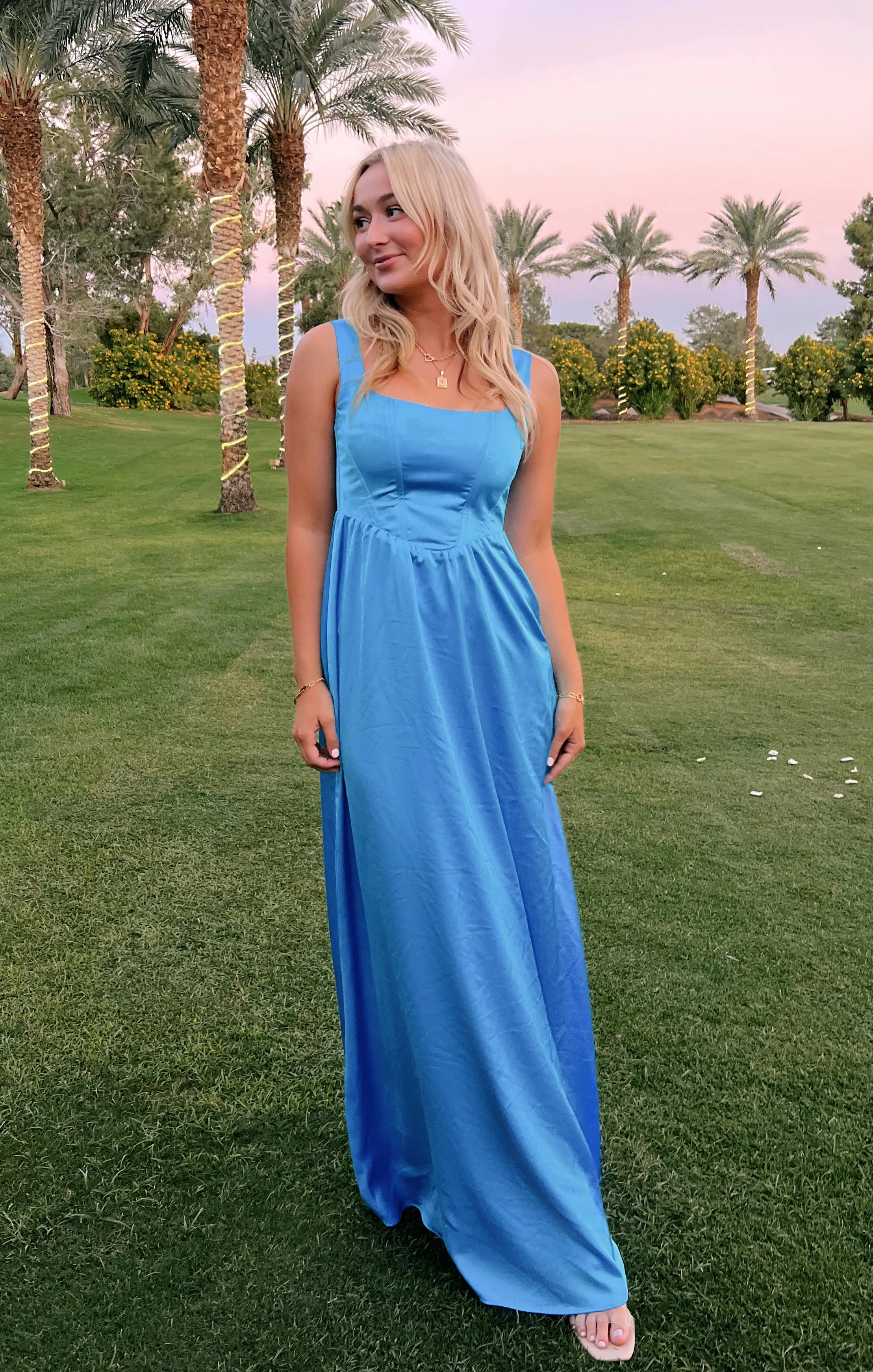 Nina Maxi Dress ~ Azure Blue Luxe Satin