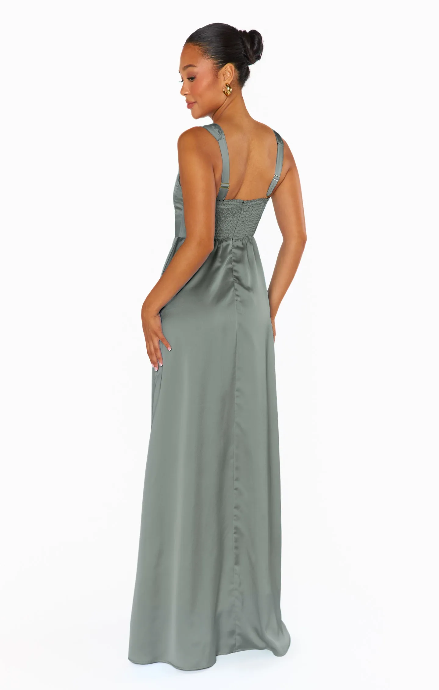 Nina Maxi Dress ~ Deep Sage Luxe Satin