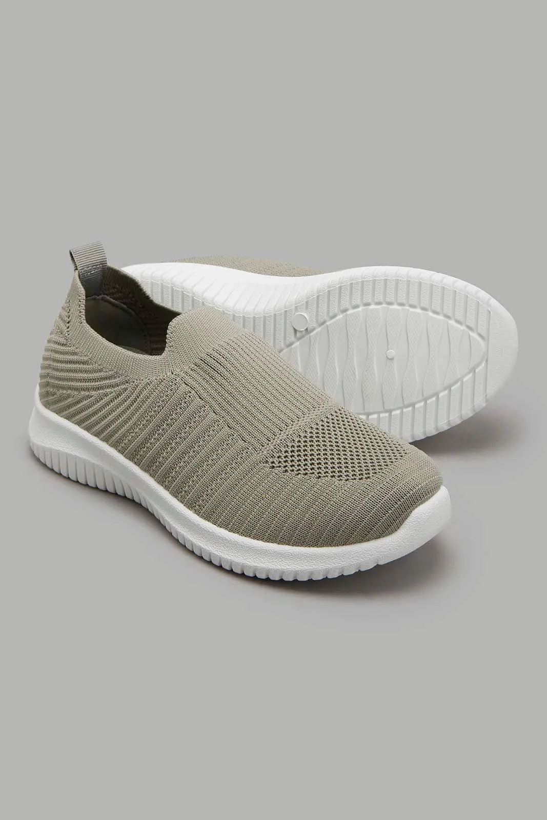 Olive Knitted Slip On Sneaker