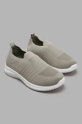 Olive Knitted Slip On Sneaker