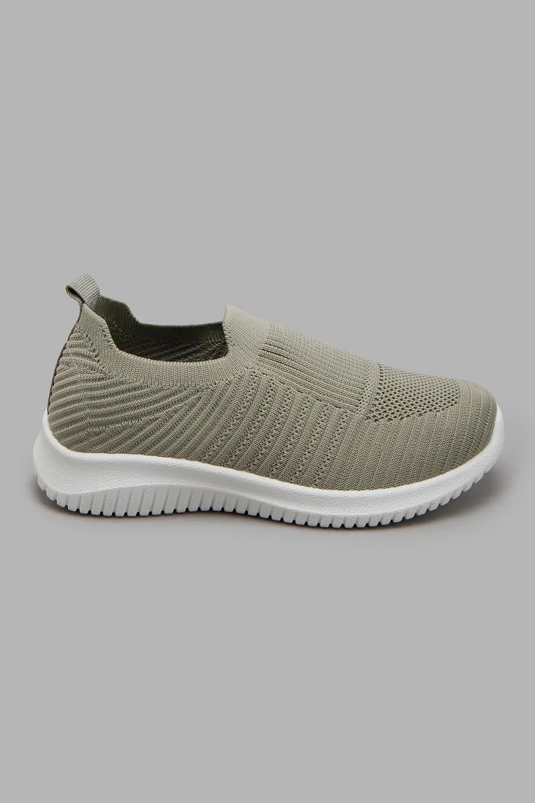 Olive Knitted Slip On Sneaker