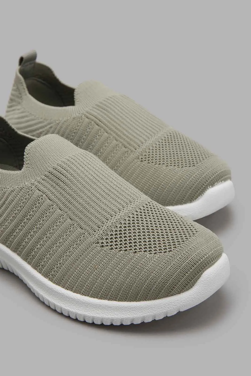 Olive Knitted Slip On Sneaker